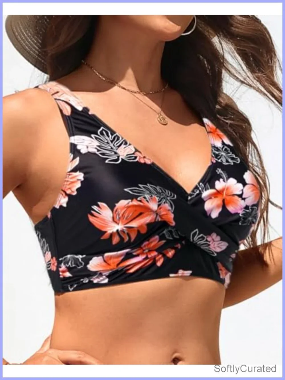 Full Coverage Push Up Bikini Top V Neck Crossover Front Swim Top